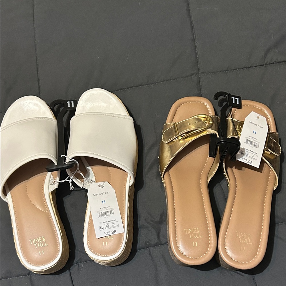 Time and Tru Women's Sandals - Cream and Gold 2 pair size 11 NWT